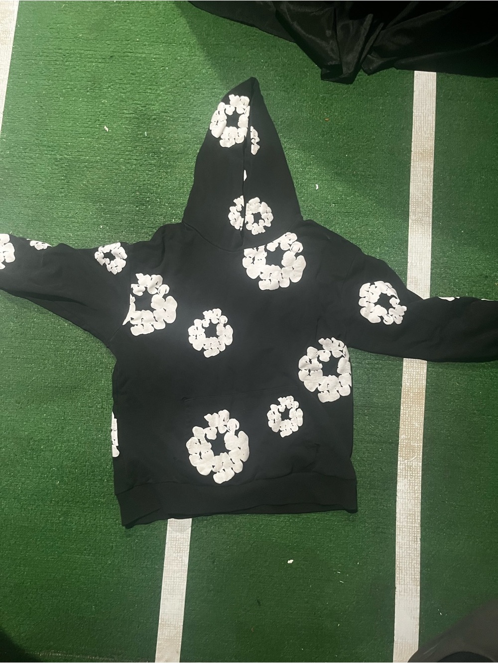 Men's Black Hoodie with White Floral Ring Print
